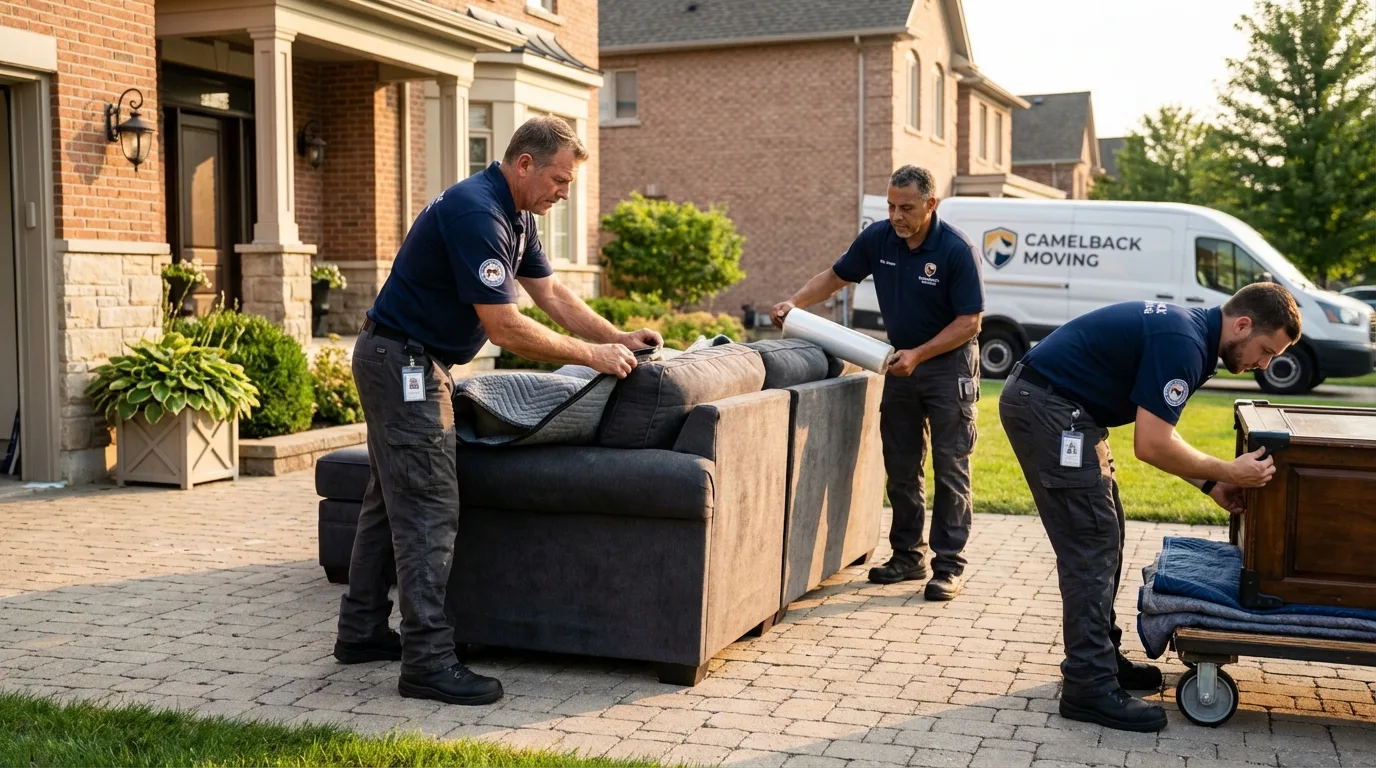 Large estate moving crew wrapping furniture in Turlock, CA