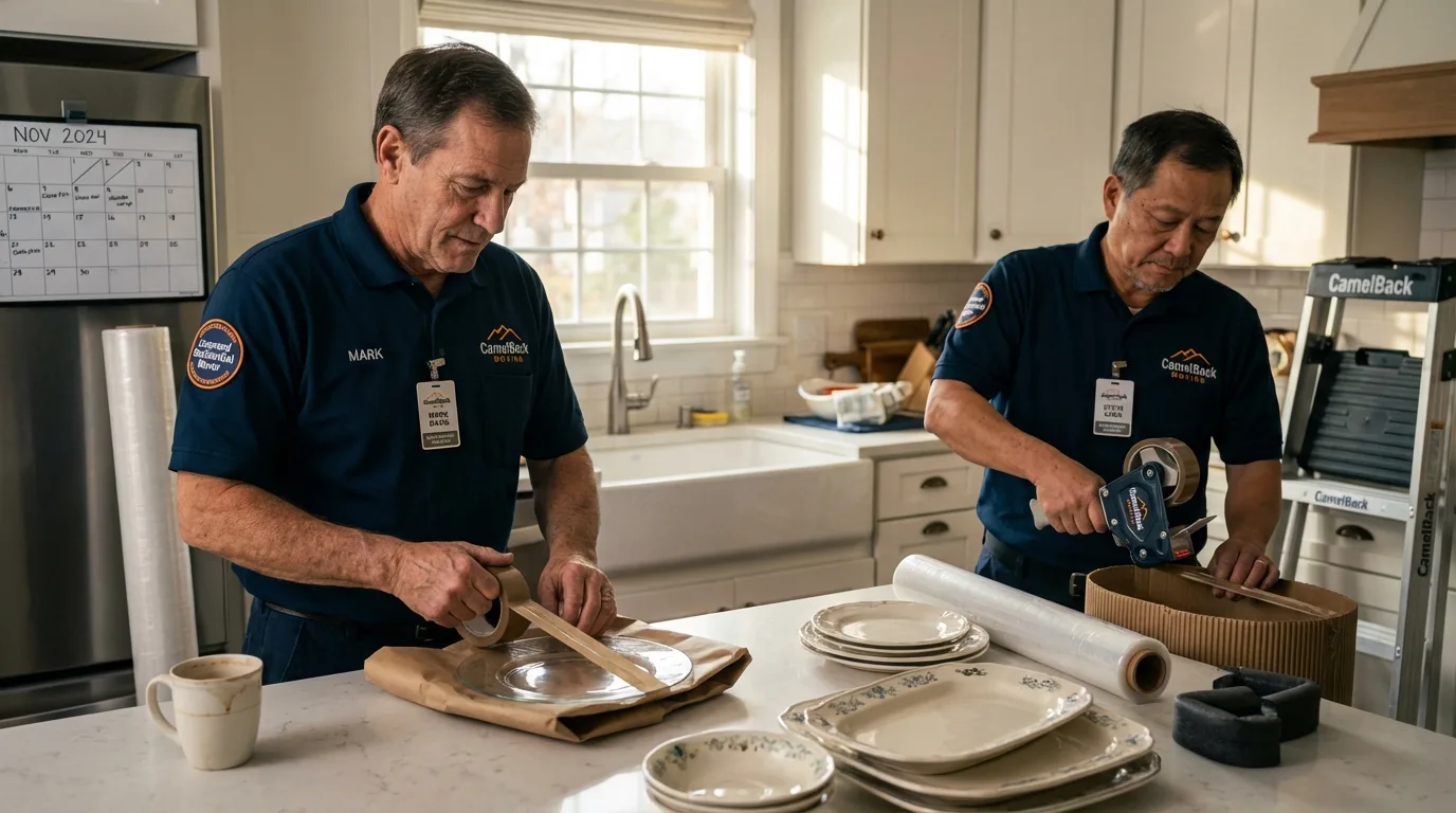 Professional crew packing kitchen dishware in Turlock, CA